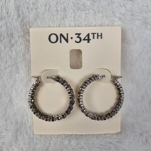 On 34th Women's Silver Tone Crystal Hoop Earrings